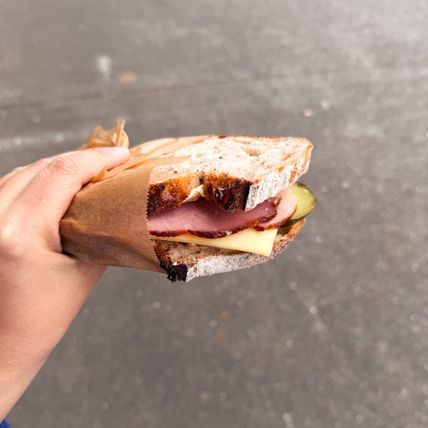 Ham, Cheese and Pickle Sourdough Sandwich