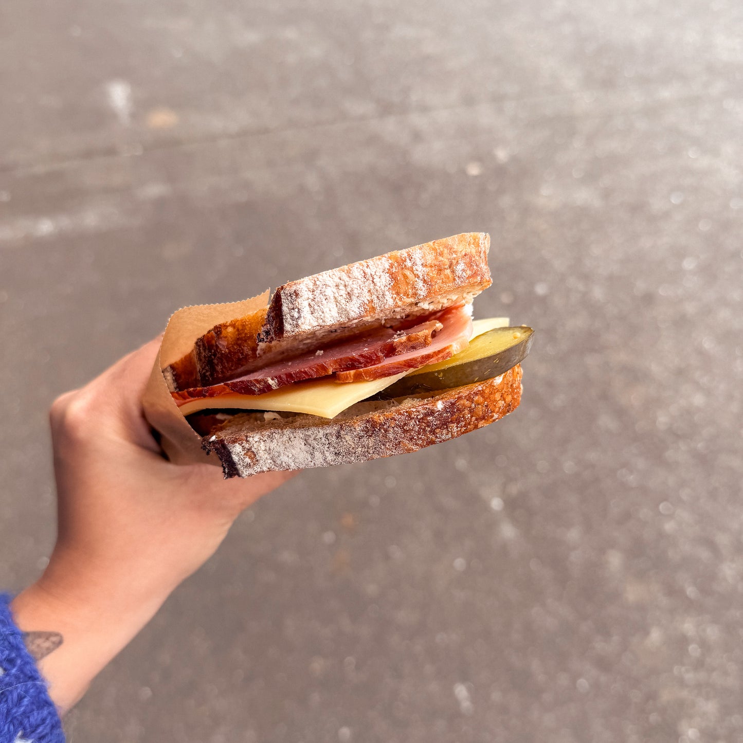 Ham, Cheese and Pickle Sourdough Sandwich